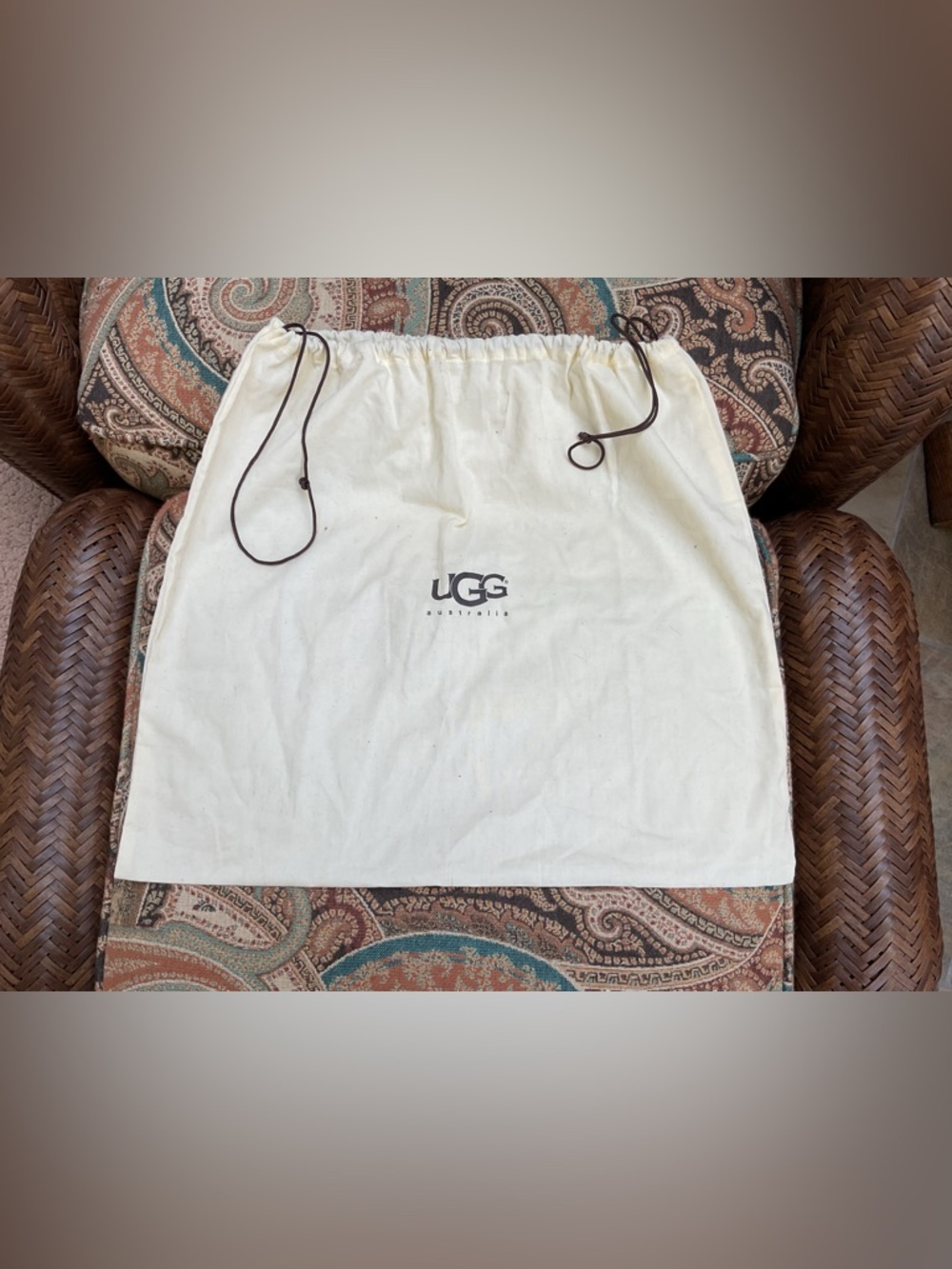 UGG Cream Fabric Dust Bag with Brown Prints